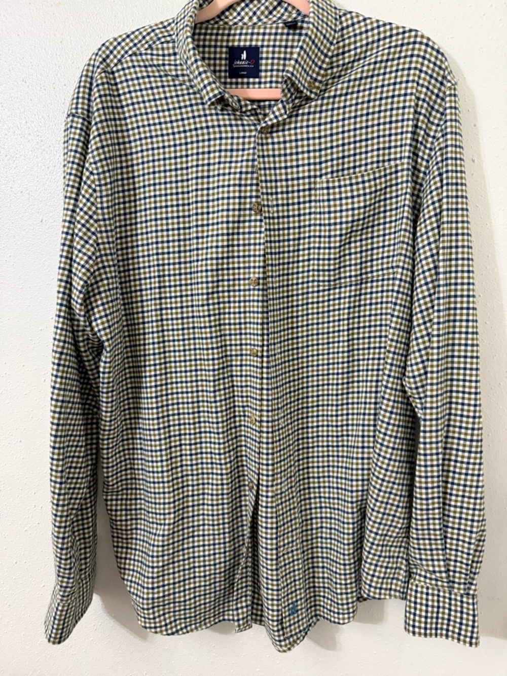 johnnie-O Men's Blue and Green Check Button-Down Shirt